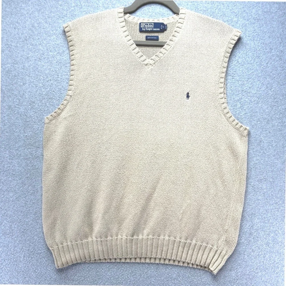 Polo Ralph Lauren Sweater Vest Mens L Tan Preppy‎ Old Money Minimalist